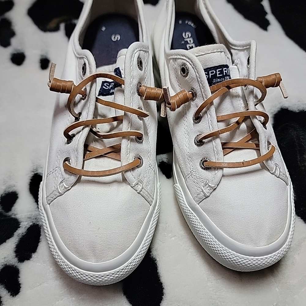 Sperry Women's White Canvas Sneakers - Picture 2 of 6